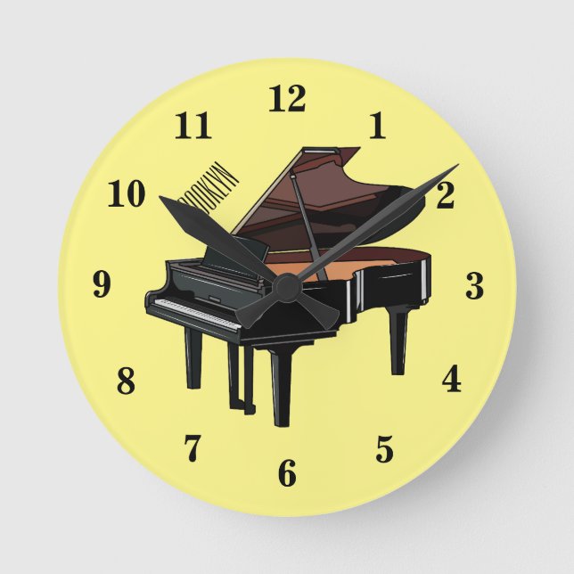 Piano-Cartoon Runde Wanduhr (Vorderseite)
