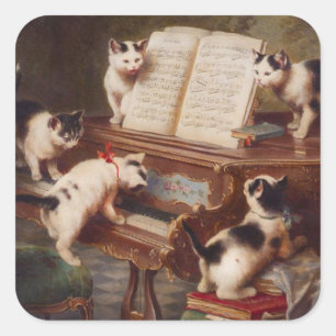 PIANO CATS - Lustige Vintage-Katzen-Aufkleber Quadratischer Aufkleber