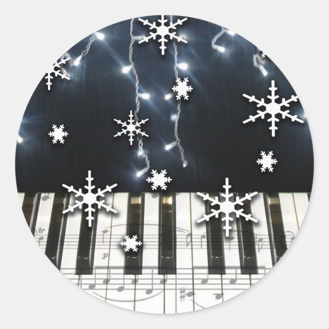 Piano Christmas Snowflake Keyboard Runder Aufkleber (Vorderseite)