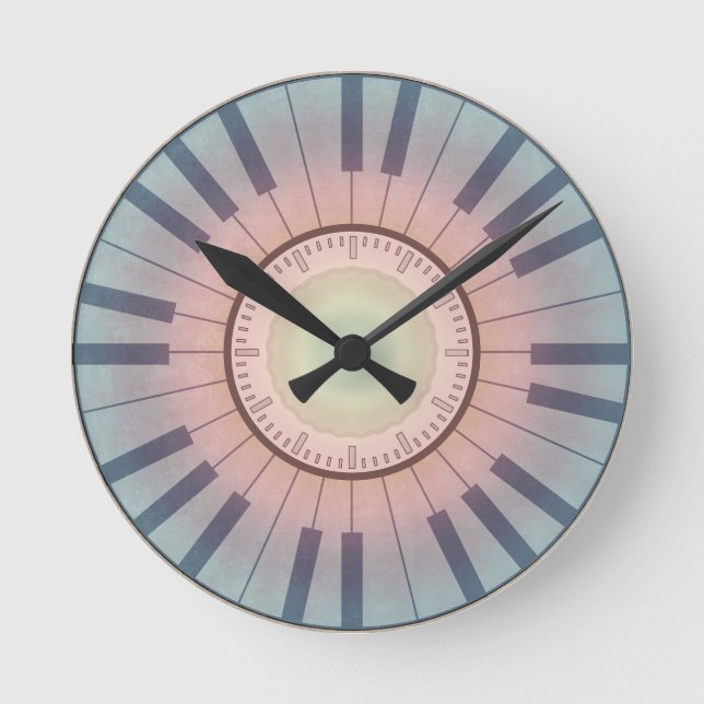 Piano Clock in Pastellfarben Runde Wanduhr (Vorderseite)