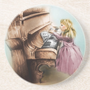 Piano Girl SandStone Untersetzer, Farbenfrohe Vint Untersetzer