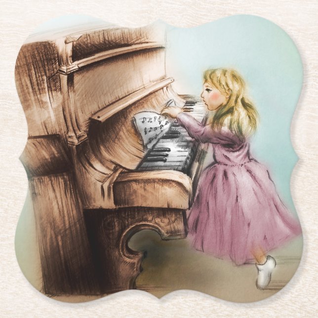 Piano Girl Shaped Untersetzer, Elegante Vintage Ku Untersetzer (Vorderseite)