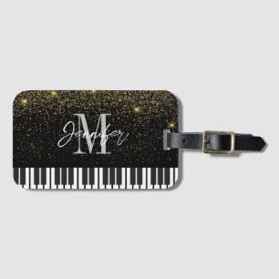 Piano Glitzer Gold Monogram Name Personalisiert Gepäckanhänger