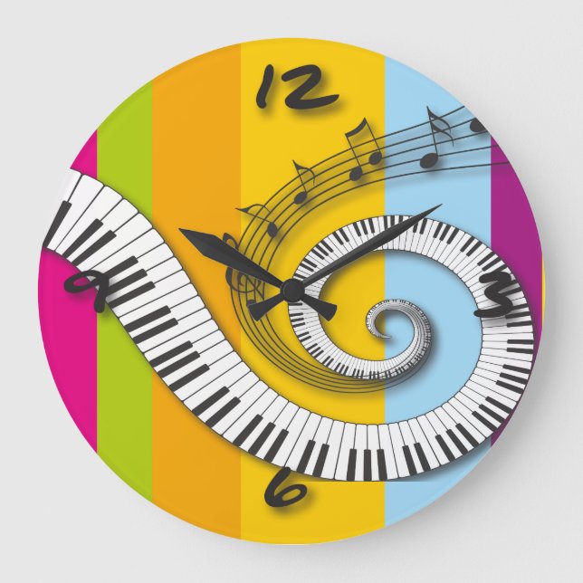 Piano hält Musiknoten auf der Rainbow Wall Clock Große Wanduhr (Vorderseite)
