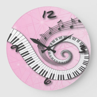 Piano hält Musiknoten auf rosa Wall Clock Große Wanduhr