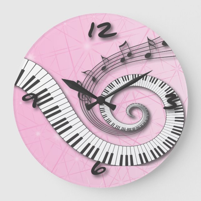 Piano hält Musiknoten auf rosa Wall Clock Große Wanduhr (Vorderseite)