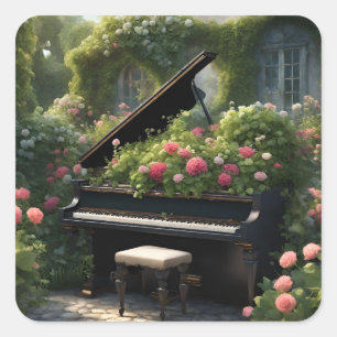 Piano in Bloom- Gartenmalerei Quadratischer Aufkleber