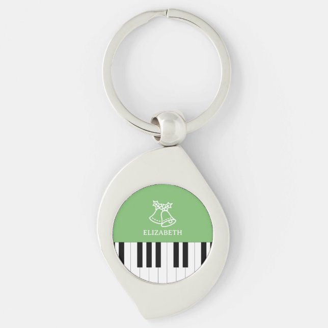 Piano Key Bester Klavierlehrer Weihnachten Grün Schlüsselanhänger (Vorderseite)