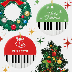 Piano Key Jingle Bell Frohe Weihnachts Rot Grün Keramik Ornament