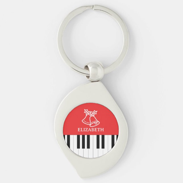 Piano Key Jingle Bell Frohe Weihnachtsrot Schlüsselanhänger (Vorderseite)