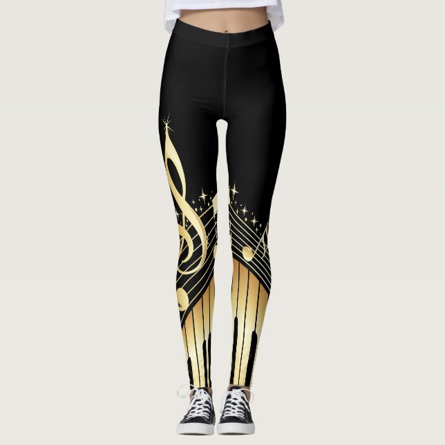 Piano Key Musical Notes Gold Music Leggings (Vorderseite)