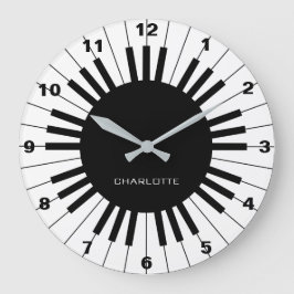 Piano Keyboard, Black and White Clock Große Wanduhr