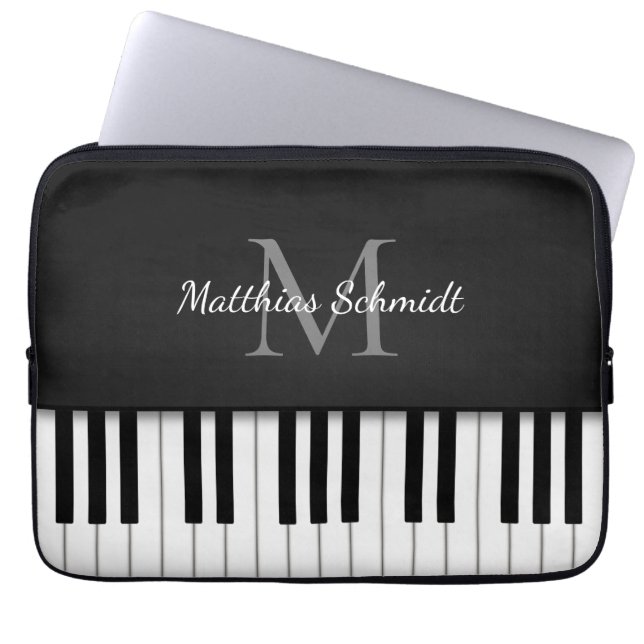 Piano Keyboard Monogrammed Personalized Black Laptopschutzhülle (Vorderseite)