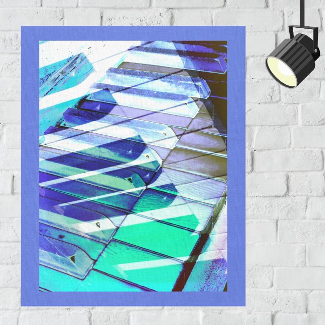 Piano Keyboard Music Blue Green Musikinstrument Leinwanddruck (A stylish canvas print of a piano keyboard in modern abstract style)