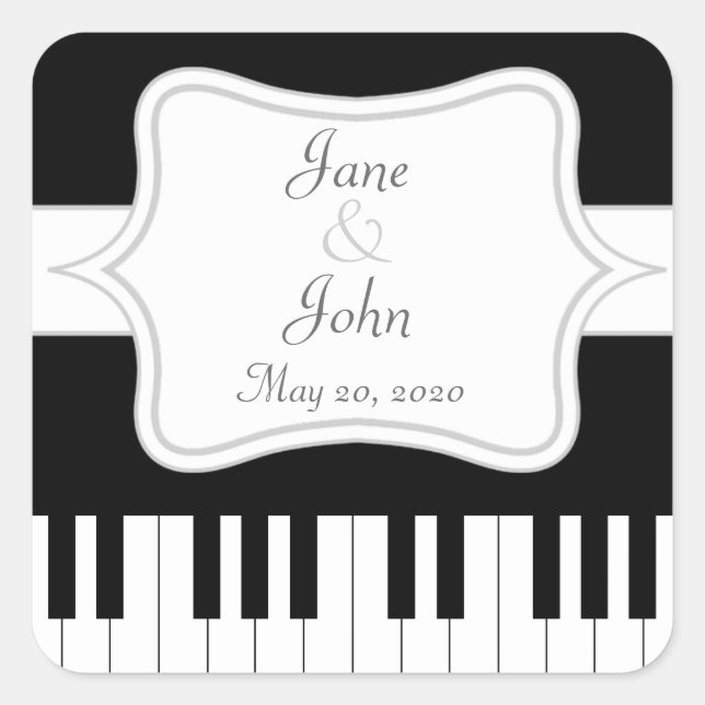 Piano Keyboard Music Gastgeschenk Hochzeit Quadratischer Aufkleber (Vorderseite)