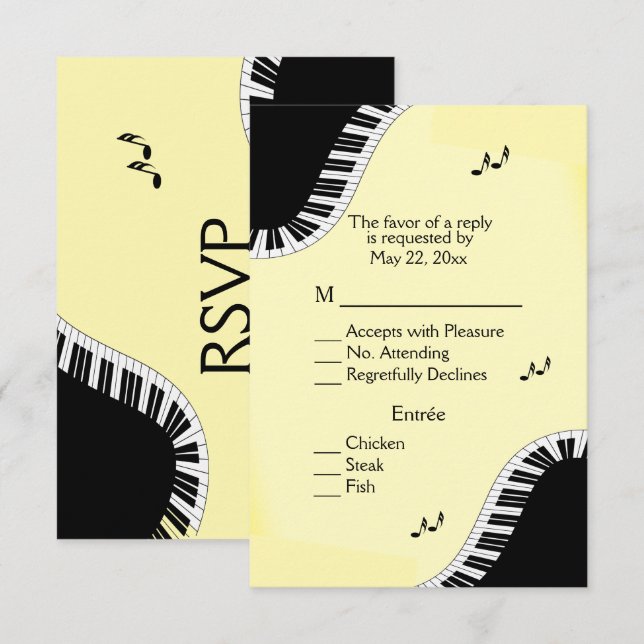 Piano Keyboard Music UAWG mit Menu Yellow RSVP Karte (Vorne/Hinten)