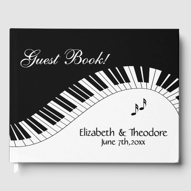 Piano Keyboard Music Wedding Names Date Front Gästebuch (Vorderseite)