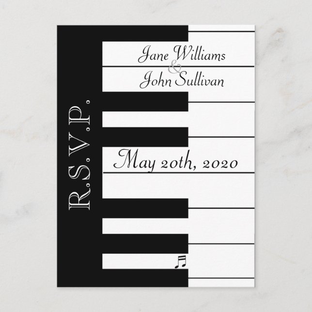 Piano Keyboard Music Wedding RSVP Postcard Einladungspostkarte (Vorderseite)