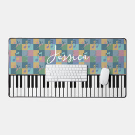 Piano Keyboard Musical Symbols Muster Monogramm Schreibtischunterlage