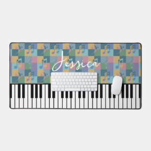 Piano Keyboard Musical Symbols Muster Monogramm Schreibtischunterlage