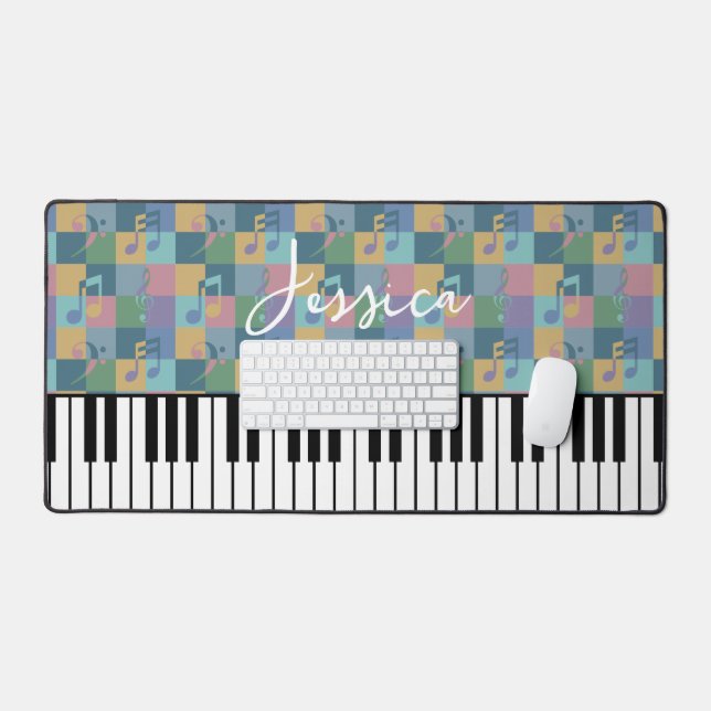 Piano Keyboard Musical Symbols Muster Monogramm Schreibtischunterlage (Tastatur & Maus)