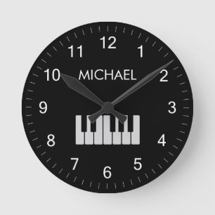 Piano Keyboard Personalisiert Musician's Black Runde Wanduhr