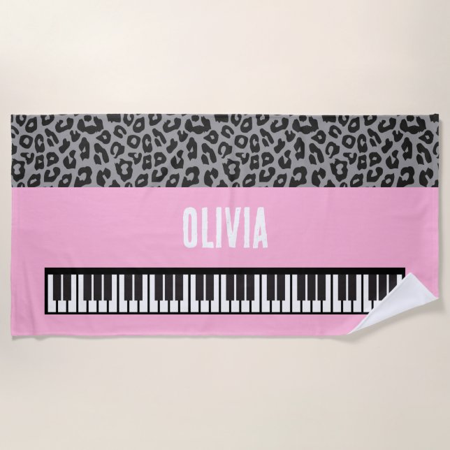 Piano Keyboard Personalisiert Musician's rosa Strandtuch (Vorderseite)