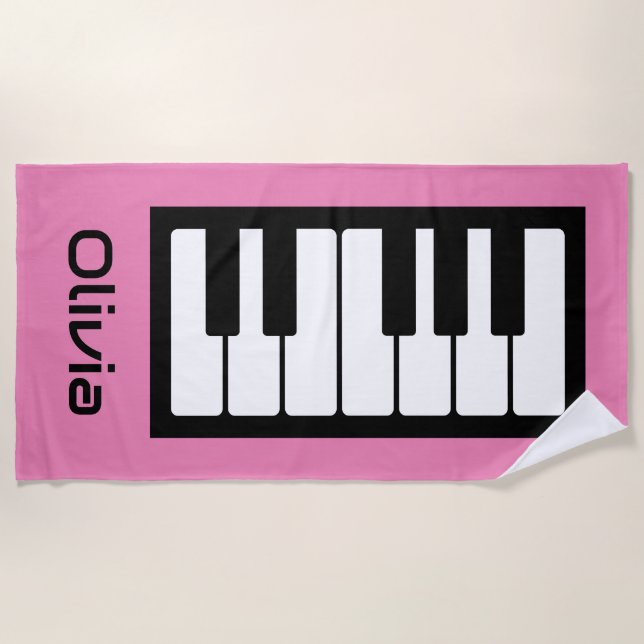 Piano Keyboard Personalisiert Musician's rosa Strandtuch (Vorderseite)