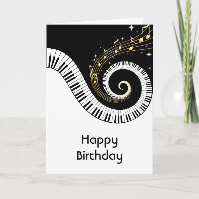 Piano Keys and Gold Music Notes Birthday Karte (Vorderseite)