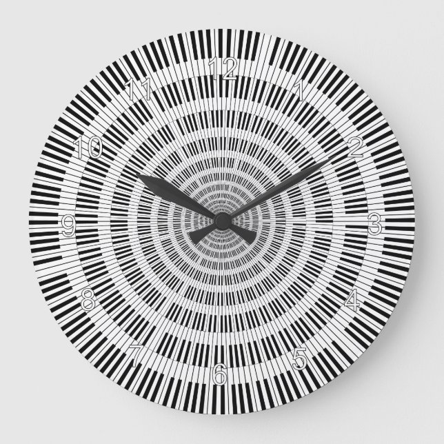 Piano Keys Black and White Große Wanduhr (Vorderseite)