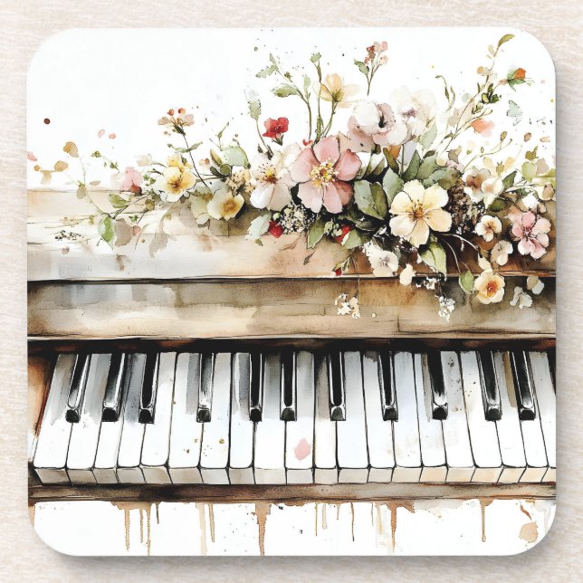 Piano Keys Floral Bouquet Getränkeuntersetzer (Vorderseite)
