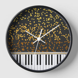 Piano Keys Gold Polka Dots Muster Wanduhr