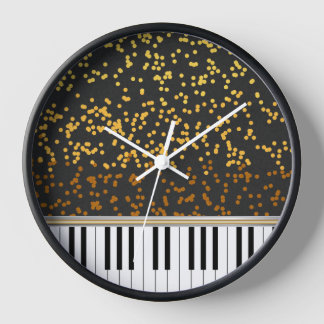 Piano Keys Gold Polka Dots Muster Wanduhr