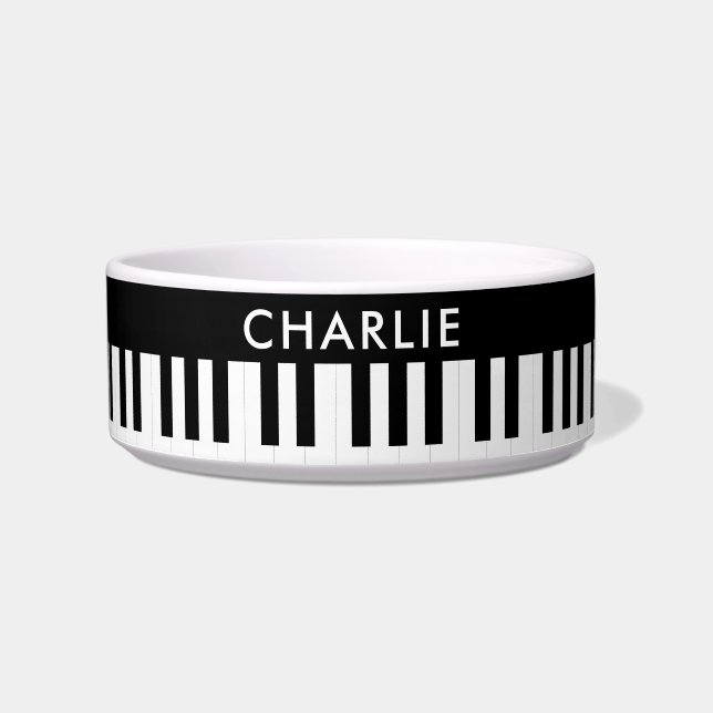 Piano Keys Music Pattern Custom Name Pet Dog Napf (Vorderseite)