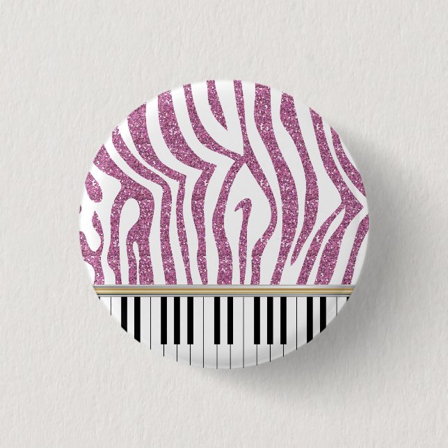 Piano Keys Rosa Glitzer Zebra Print Button (Vorderseite)