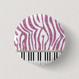 Piano Keys Rosa Glitzer Zebra Print Button