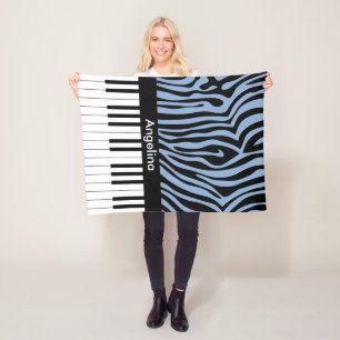 Piano Keys Sky Blau und schwarz Zebra Print Fleecedecke