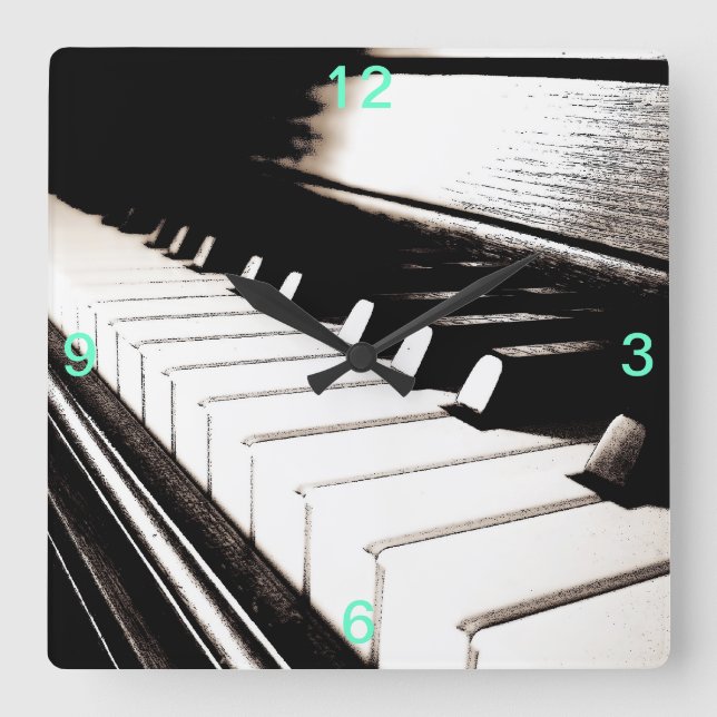 Piano Keys Square Wall Clock Quadratische Wanduhr (Vorderseite)