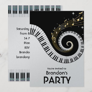 Piano Keys und Gold Musiknote Party Einladung