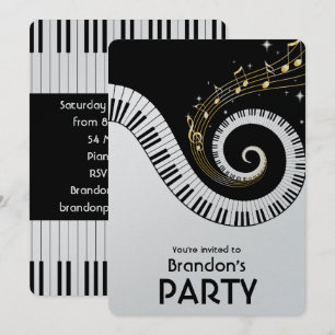Piano Keys und Gold Musiknote Party Einladung