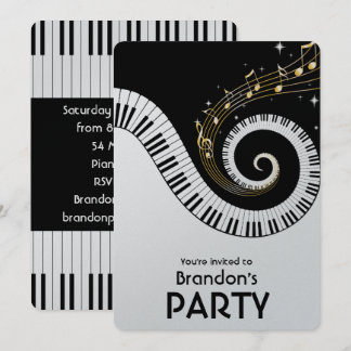 Piano Keys und Gold Musiknote Party Einladung