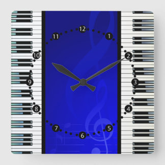 Piano Keys with Blue Effect Musical Notes Quadratische Wanduhr