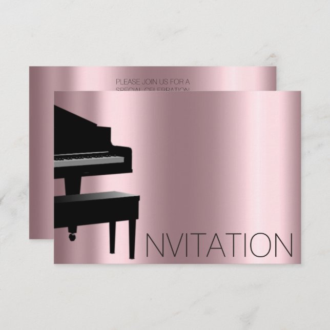 Piano Konzert Formal Minimalismus Vip Black Pink Einladung (Vorne/Hinten)
