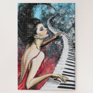 Piano Lady Gefühl Music Jigsaw Puzzle
