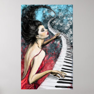 Piano Lady Gefühl Music Poster Print - Malerei