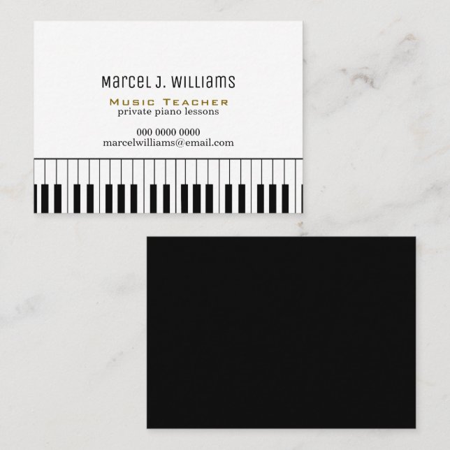 Piano Lessons Music Teacher black/white Visitenkarte (Vorne/Hinten)