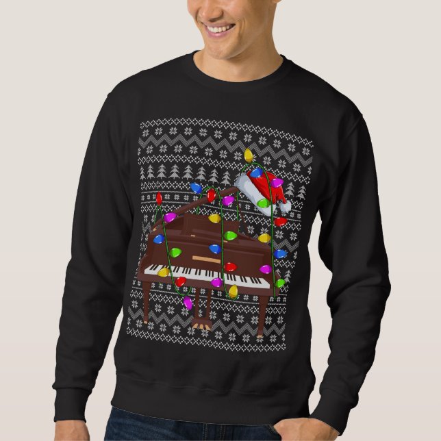 Piano Lighting Xmas Sweater Ugly Piano Weihnachten Sweatshirt (Vorderseite)