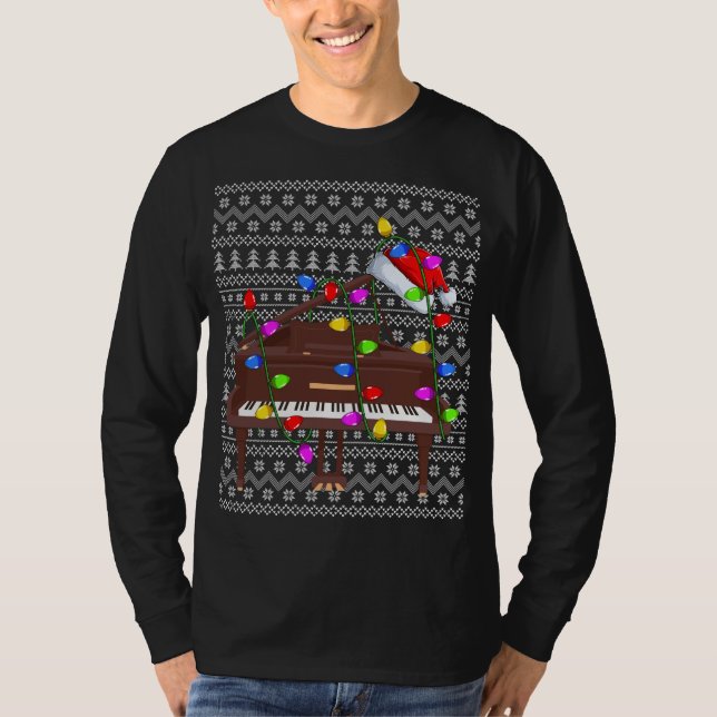 Piano Lighting Xmas Sweater Ugly Piano Weihnachten T-Shirt (Vorderseite)