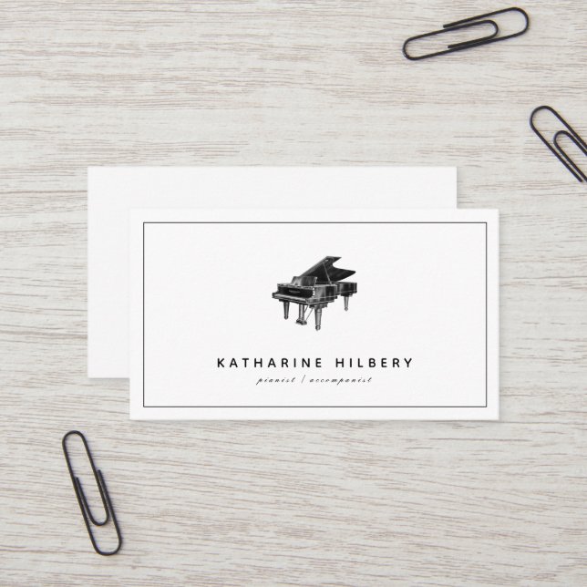 Piano Moderne Minimalistische White Business Card Visitenkarte (Vorderseite/Rückseite Beispiel)