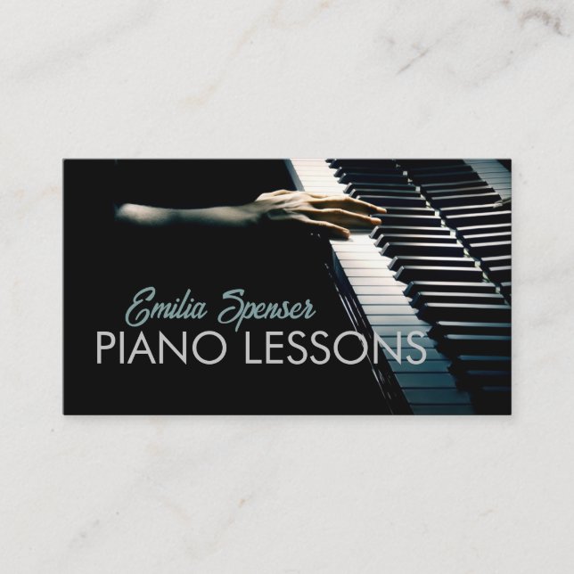 Piano Music Teacher Black Business Card Visitenkarte (Vorderseite)